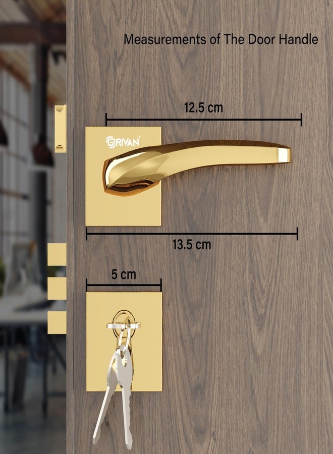GRIVAN Luxury Door Locks for Main Door, Mortise Door Lock Set with 3 Brass Keys, Bedroom Door Lock, Handle Lock for Home/Office/Hotel (Gold Finish) | 2 Years Warranty - Image 4